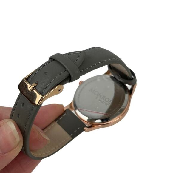 NWOT MONROE SOLÉROSE WATCH CHARCOAL LEATHER ROSE GOLD - Picture 5 of 16